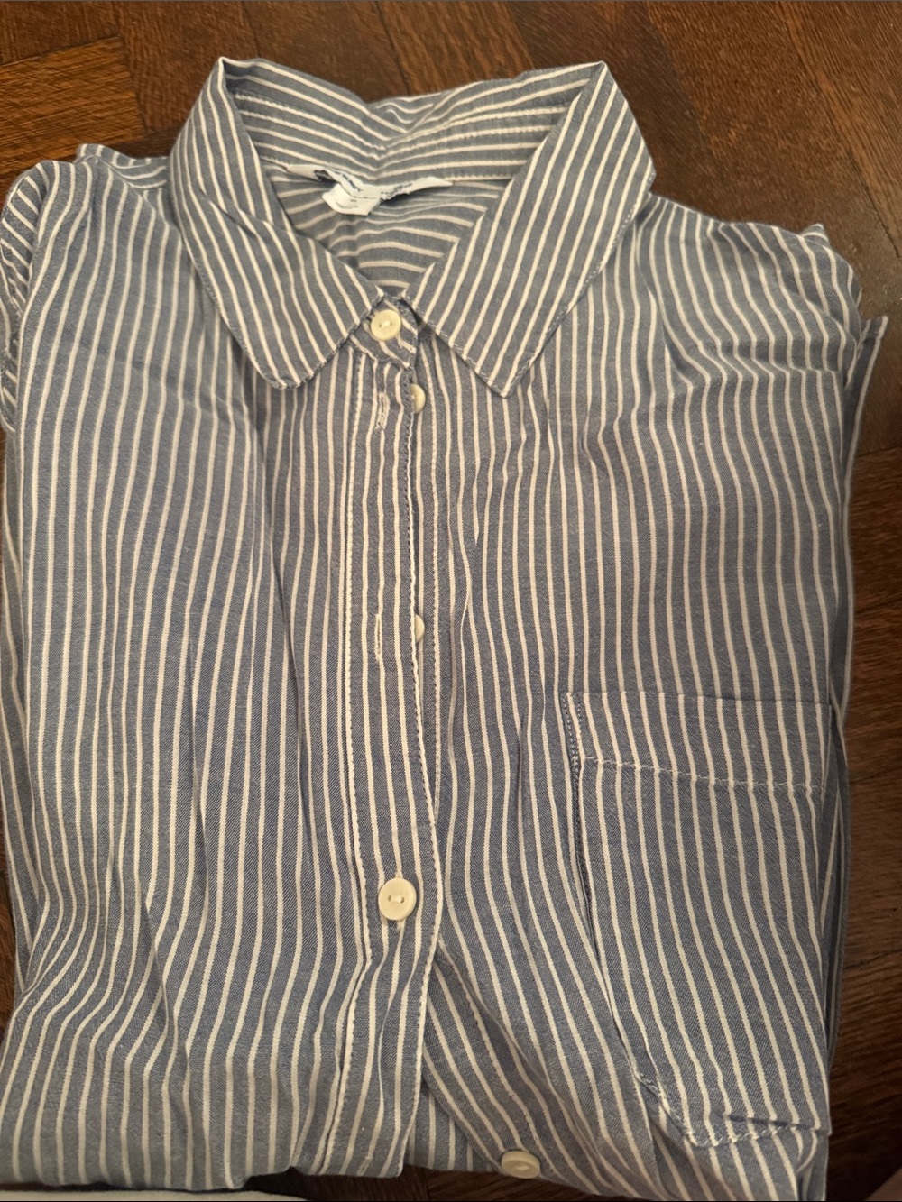 Old Navy Blue and White Striped Button-Down Shirt